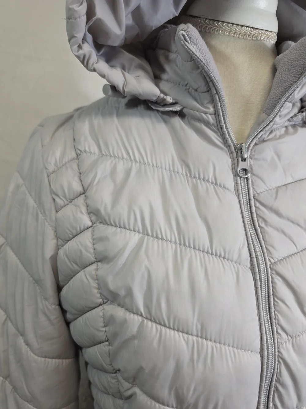 Xersion Light Gray Quilted Hooded Puffer Jacket